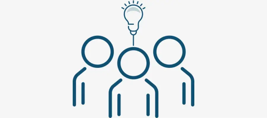 Animated silhouette of three figures with a lightbulb above them