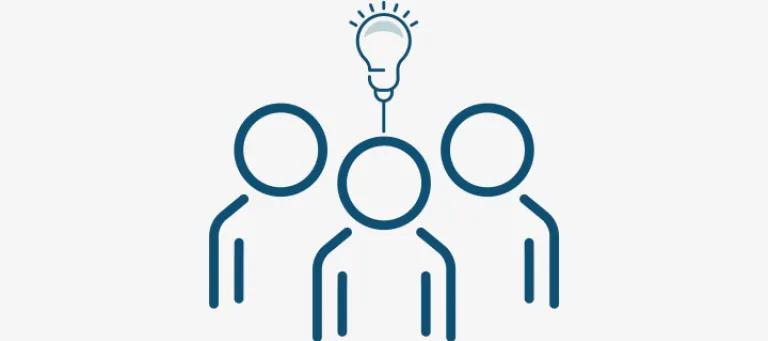Animated silhouette of three figures with a lightbulb above them